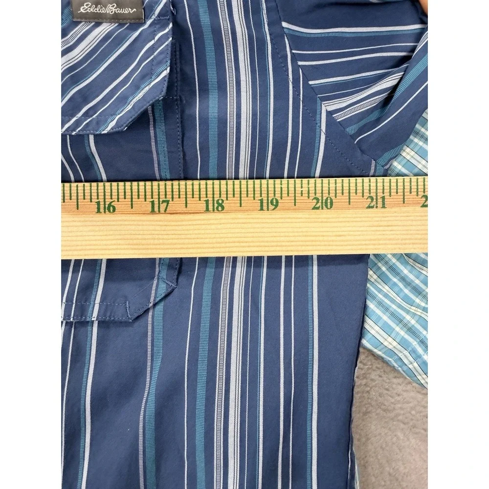 Eddie Bauer Men's Sz M Set Of Blue Striped & Plaid Button Up Pocket Front Shirts